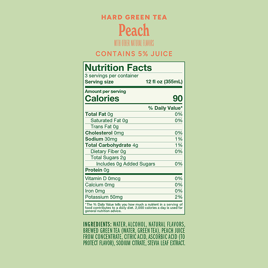 Nutrition information for Peach Wild Leaf Hard Green Tea